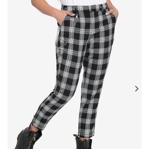 Hot Topic Plaid Pull on Straight‎ Leg Pants white black Sz S - Picture 1 of 9